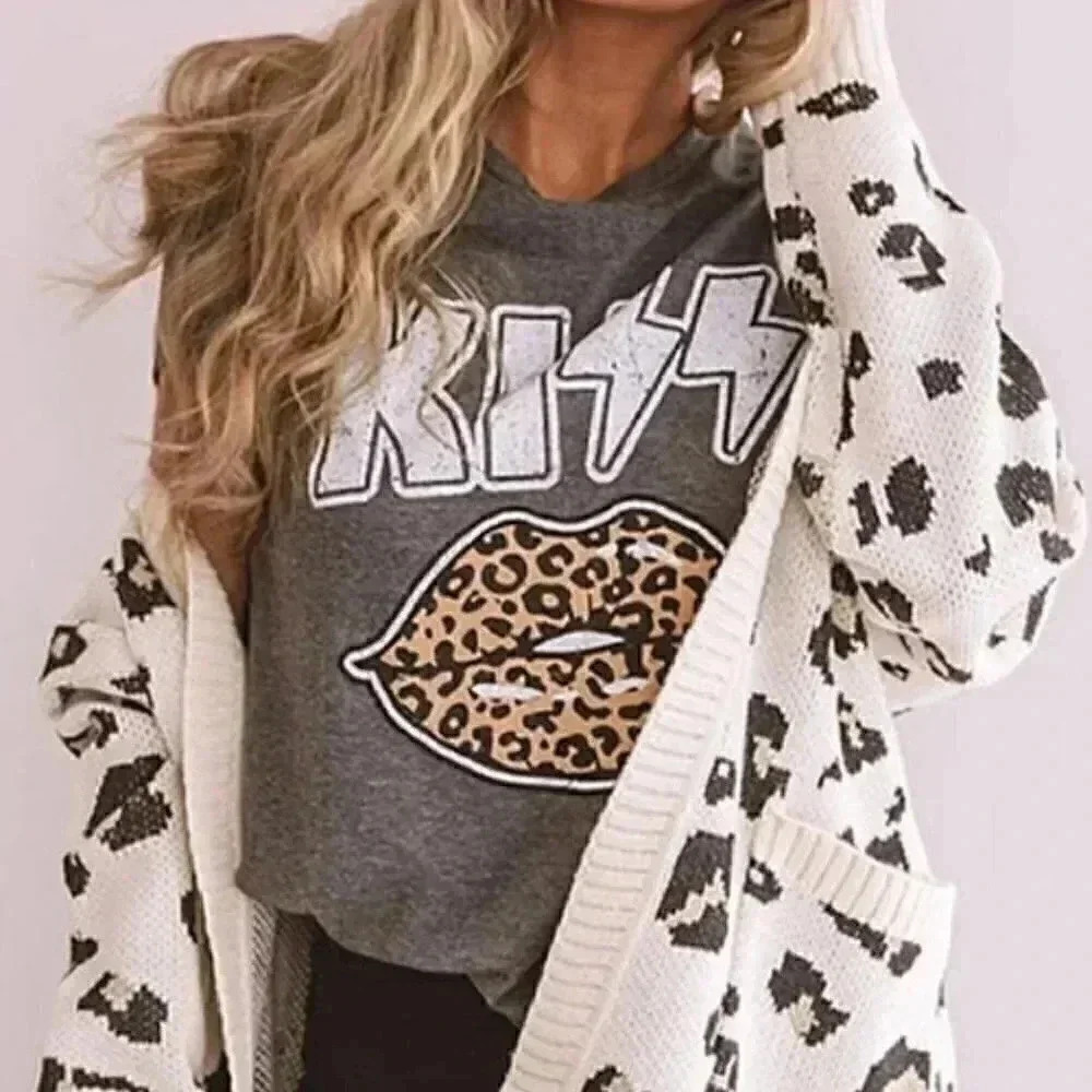 KISS Leopard Lips T-Shirt Tee Top Shirt
